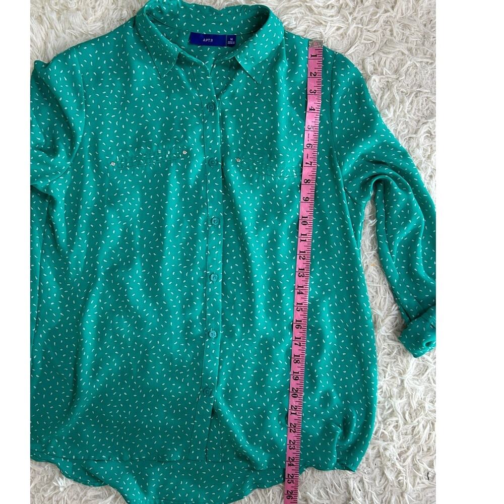 Apt. 9 Women's Size M Teal Button Up Roll Tab Sleeve Lightweight Blouse #0349 - Picture 11 of 14